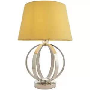 Table Lamp Bright Nickel Plate & Yellow Cotton 40W E27 gls Base & Shade