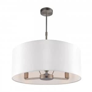 3 Light Multi Arm Ceiling Pendant Matt Nickel, Vintage White Silk Effect, E14