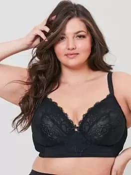 Oola Lace & Logo Longline Bra, Black, Size 38D, Women