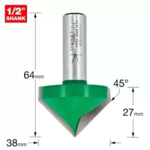 Trend CRAFTPRO Chamfer V Grovve Router Cutter 38mm 25mm 1/2"