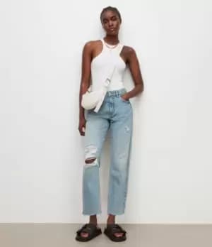 AllSaints Womens April High-Rise Straight Boys Jeans, Blue, Size: 28