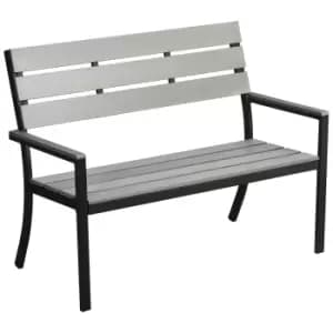 Outsunny 2 Seater Garden Bench, Slatted Outdoor Bench with Steel Frame, Garden Loveseat, 122 x 65 x 92 cm, Grey