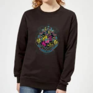 Harry Potter Hogwarts Neon Crest Womens Sweatshirt - Black