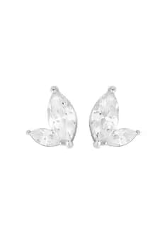 Sterling Silver 925 Cubic Zirconia Leaf Stud Earrings