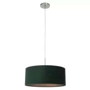 Sparkled Light Cylindrical Pendant Ceiling Light Brushed Steel, Velvet Green