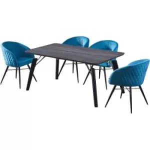 5 Pieces Life Interiors Vittorio Cosmo Dining Set - a Black Rectangular Dining Table and Set of 4 Blue Dining Chairs - Blue
