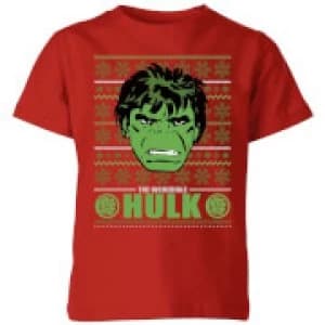 Marvel Hulk Face Kids Christmas T-Shirt - Red - 11-12 Years