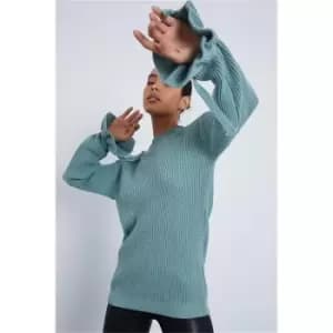 I Saw It First Sage Frill Cuff Jumper - Green