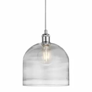 Nielsen Campelli Large Industrial Satin Silver Dome Pendant Light With Clear Glass, Mottled Shade.