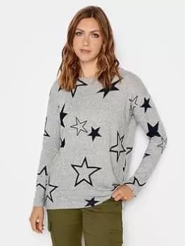 Long Tall Sally Grey Aop Star Jumper, Grey, Size 10, Women