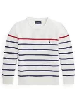 Ralph Lauren Boys Stripe Knit Jumper - White Stripe, White Stripe, Size Age: 14-16 Years=L