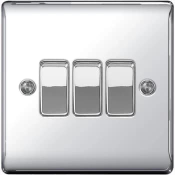 BG Nexus Metal Polished Chrome 3 Gang 2 Way Rocker Switch 10A - NPC43
