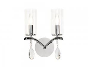 Wall Lamp Switched 2 Light E14 Polished Chrome, Crystal With Clear Glass