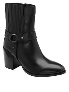 Ravel Ohey Black Leather Western Ankle Boot, Black, Size 3, Women
