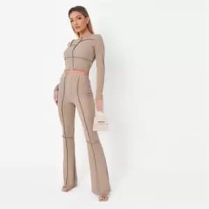 Missguided Patchwork Exposed Seam Ls Tee - Neutral