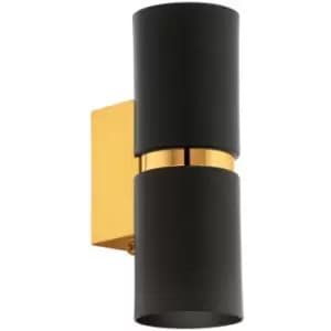 Eglo Passa - 2 Light Indoor Up / Down Wall Light Black, Gold, GU10