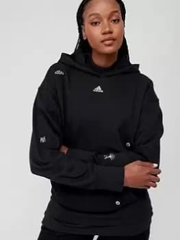 adidas Sportswear Brand Love Hoodie, Black/White, Size L, Women