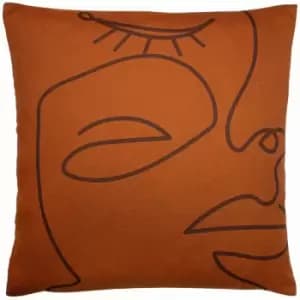 Karma Hand Drawn Abstract Face Print Cushion Cover, Multi, 50 x 50 Cm - Furn