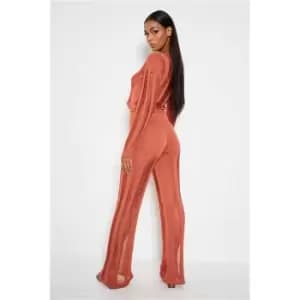 I Saw It First Rust Frayed Knit Wide Leg Trousers Co-Ord - Orange
