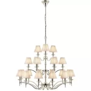 Avery Ceiling Pendant Chandelier Light 21 Lamp Bright Nickel & Beige Pleat Shade