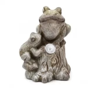 Terracotta Frogs on Branch Ornament with Solar Light Eyes