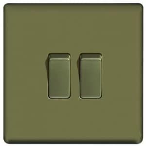 Wickes 10A Light Switch 2 Gang 2 Way Pearl Nickel Screwless Flat Plate