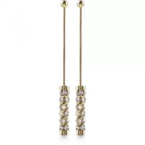 GUESS gold plated drop earrings with vertical coiled pave Swarovski crystal bar.