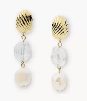 Fossil Women Georgia By The Shore White Pearl Shell Drop Earrings