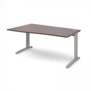 TR10 left hand wave desk 1600mm - silver frame and walnut top