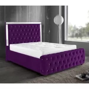 Elegance Mirrored Bed Double Plush Velvet Purple