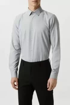 Skinny Fit Grey Herringbone Textured Smart Shirt