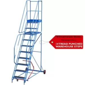14 Tread Mobile Warehouse Stairs Punched Steps 4.5m EN131 7 Blue Safety Ladder