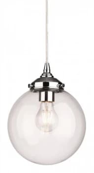 1 Light Globe Ceiling Pendant Chrome with Clear Glass, E27