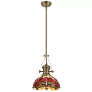 1 Light Telescopic Ceiling Pendant E27 With 30cm Tiffany Shade, Antique Brass, Purple, Pink, Crystal - Luminosa Lighting