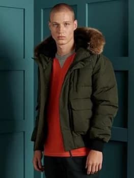 Superdry Everest Quilted Bomber Jacket - Khaki, Size 3XL, Men