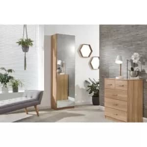 180Cm Mirrored Shoe Cabinet Oak Effect