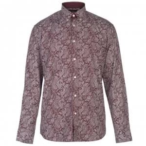 Pierre Cardin Long Sleeve Printed Shirt Mens - Burg/Wht AOP