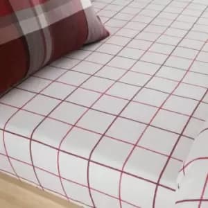 Catherine Lansfield Brushed Tartan Check 12" Deep Fitted Sheet, Red, Double