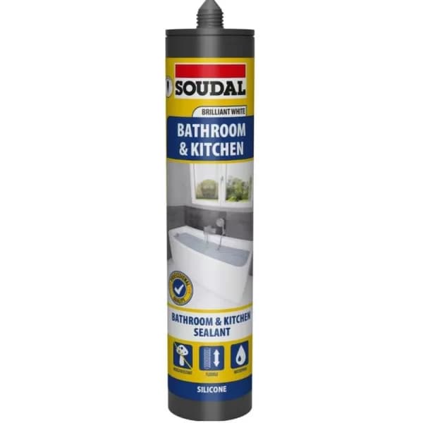 White Silicone Sealant Soudal Sealer Bathroom Kitchen Waterproof 290ml SD159279