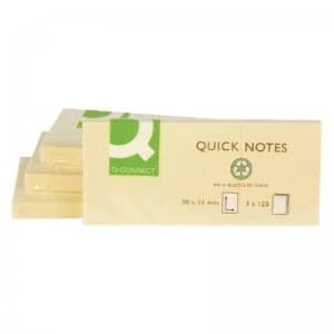 Q-Connect Repositionable Recycled 38 x 51mm Yellow Quick Notes Pack of