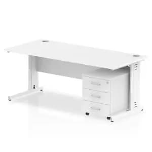 Impulse 1800 x 800mm Straight Office Desk White Top White Cable