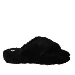 Fabric Fur Cross Over Slipper - Black