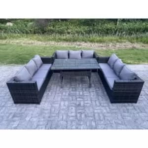Fimous 9 Seater Outdoor Dark Grey Rattan Lounge Complete Sofa Set
