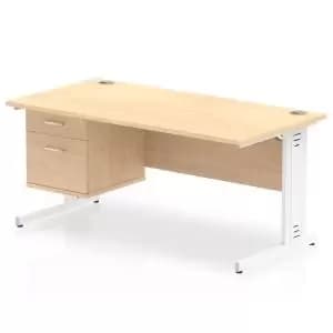 Impulse 1600 Rectangle White Cable Managed Leg Desk MAPLE 1 x 2 Drawer
