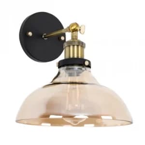 Wallace Steampunk Wall Light with Amber Glass Shade