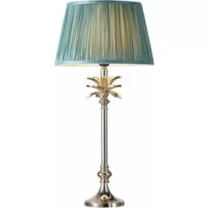 Table Lamp Polished Nickel Plate & Fir Silk 60W E27 Base & Shade e10376