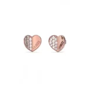 Lovely Guess 12mm Pave Heart Rose Gold Earrings UBE03038RG