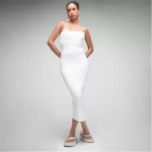 Missguided Textured Panel Tie Detail Bodycon Knit Maxi Dress - White