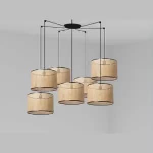Mambo Black, Rattan Pendant Suspension Pendant Lamp Ø450 7 Light