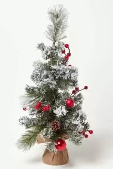 Small Frosted Decorative Christmas Tree Red Baubles and Berries